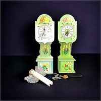 Vintage Pair German Doll House Grandmother Clocks