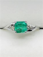 10K White Gold, Emerald (May Birthstone) Ring