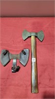 Damascus double headed axe with sheath