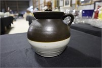 Salt glazed #2 brown and white handled bean pot