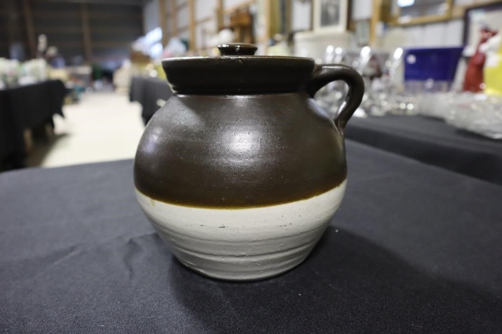 Salt glazed #2 brown and white handled bean pot