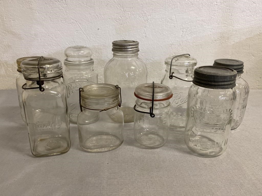 9 Glass Jars W/ Lids