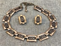 Vintage Copper Necklace & Earring Set (Clip-On)