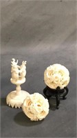 Asian Carved Ivory? Bone? Resin Puzzle Balls
