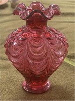 7" Cranberry Fenton Drape Vase