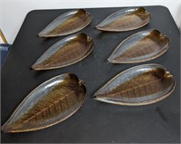 6 Pc Artisian Veined Textured & Colored Glass Leaf
