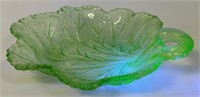 URANIUM GLASS LEAF DISH - LIGHT GLOW