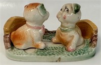 UNIQUE VINTAGE DOG SALT & PEPPER SHAKERS W TRAY