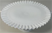 PRETTY MILK GLASS COMPOTE WITH RUFFLED EDGE