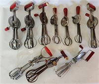 Lot of Red Vintage Kitchen Egg Beaters Mixers
