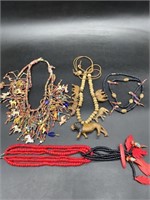 4- Wooden Bead Necklaces w/ Tropical Bird & Safari