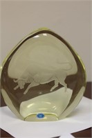 A Bohemian Glass Bull Plaque