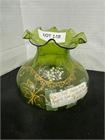 Green blown ruffled vase