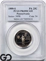 1999-S Pennsylvania Clad/Silver 25c PCGS PR69 DCAM