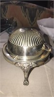 Silverplate bowl butter dish with claw feet, 5