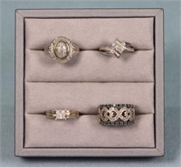 (4) Sterling Silver & Diamond Rings