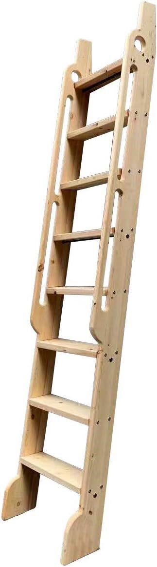 DIYHD 87 Rolling Library Wooden Step Ladder