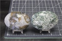 2, Xl Moss Agate Palm Stones, 13oz