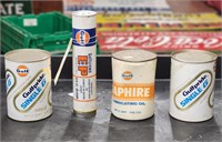 (3) Assorted 1QT "Gulf" Oil Cans & "Gulf" Grease