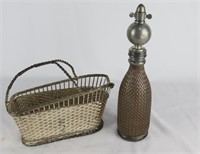 Aerating Seltzer Bottle in Woven Basket