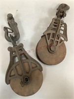 Vintage Cast Iron and Wood Pulleys