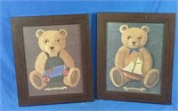 2 Framed Teddy pictures 10" x 12"