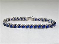 Sterling Blue Sapphire Tennis Bracelet 15 Gr 7.25"