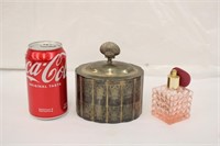 Vintage Silver Plate Trinket Box w/ Perfume Bottle