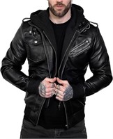 Rich Wear Leather Jacket With Hoodie-S