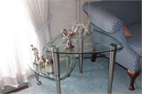 GLASS END TABLE WITH CONTENTS