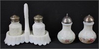 5 Pc Antique Milke Glass Salt & Pepper Shakers