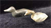 2 Signed Eskimo Stone Duck Carvings