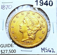 1870 $20 Gold Double Eagle UNCIRCULATED