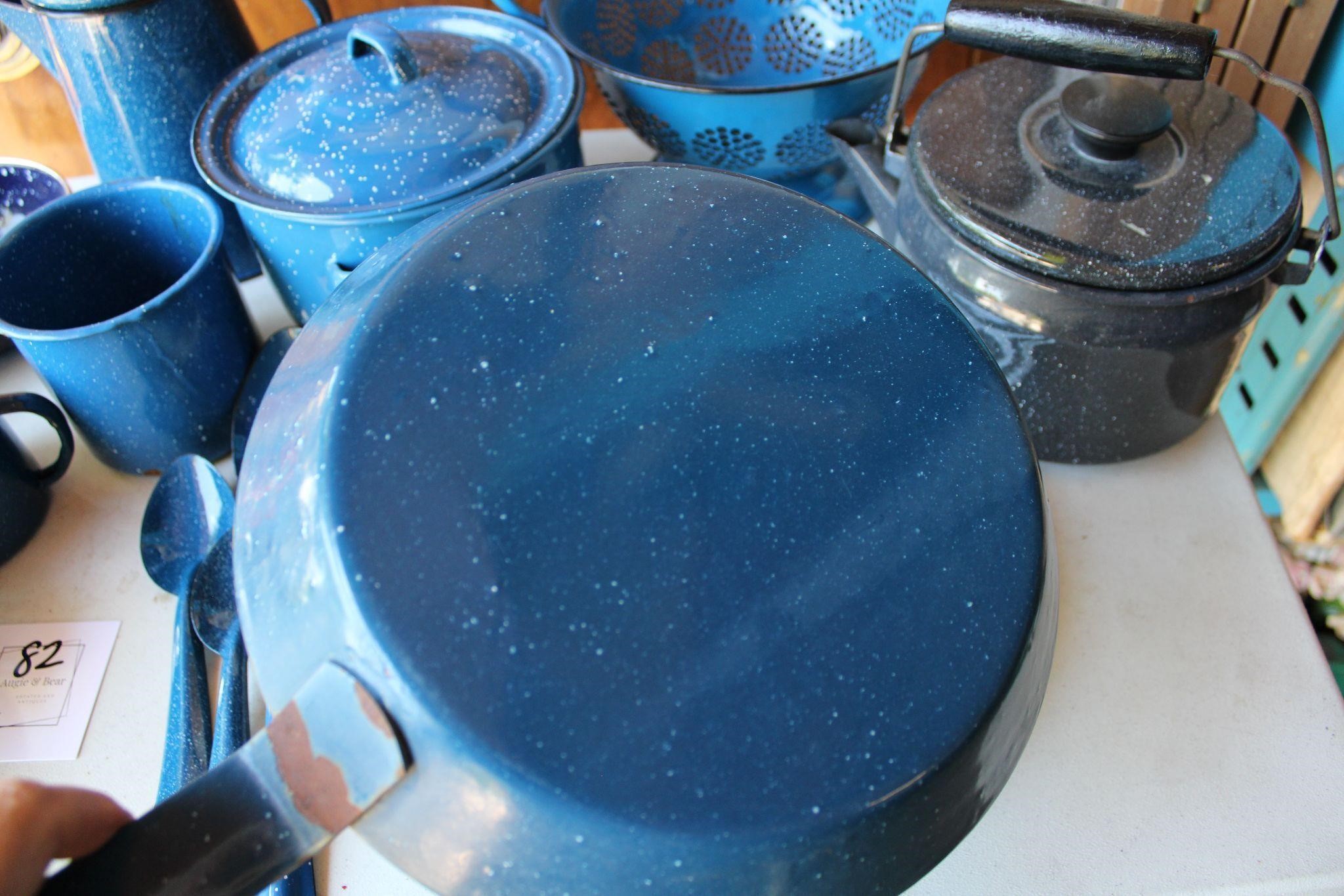 Blue Camping enamelware set