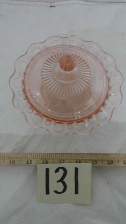 Vintage Pink Depression Glass Covered Candy Dish