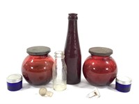 6 Vtg Glass Jars Bottles Moskeeto, Edison, Cobalt+