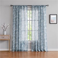 C742  Decoultimatex Floral Blue Sheer Curtain 50"x