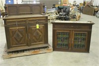 CABINET WITH STAIN GLASS TOP, 49"x19"x53" BOTTOM