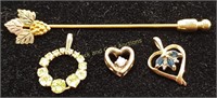 (3) Marked 10K Gold Charms & Pin