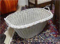 WHITE PAINTED WICKER LAUNDRY BASKET