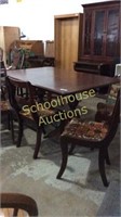2 pedestal wood Table and 4 fabric chairs 54Lx41