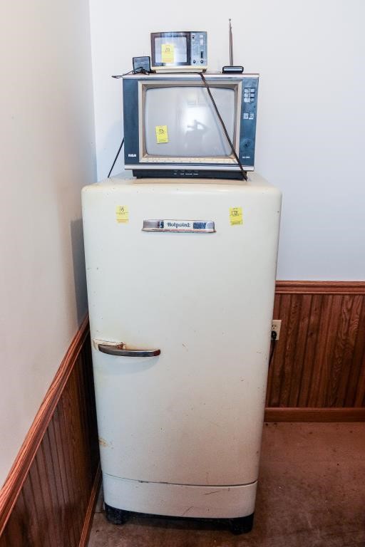 Vintage Hotpoint Refrigerator, RCA TV,