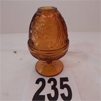 AMBER GLASS CANDLE HOLDER 6 IN