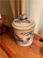 Antique Hunt Scene Humidor Jar