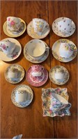 Set of 11 English porcelain cup & saucers