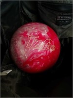 Red/pink bowling ball with bag and shoes
