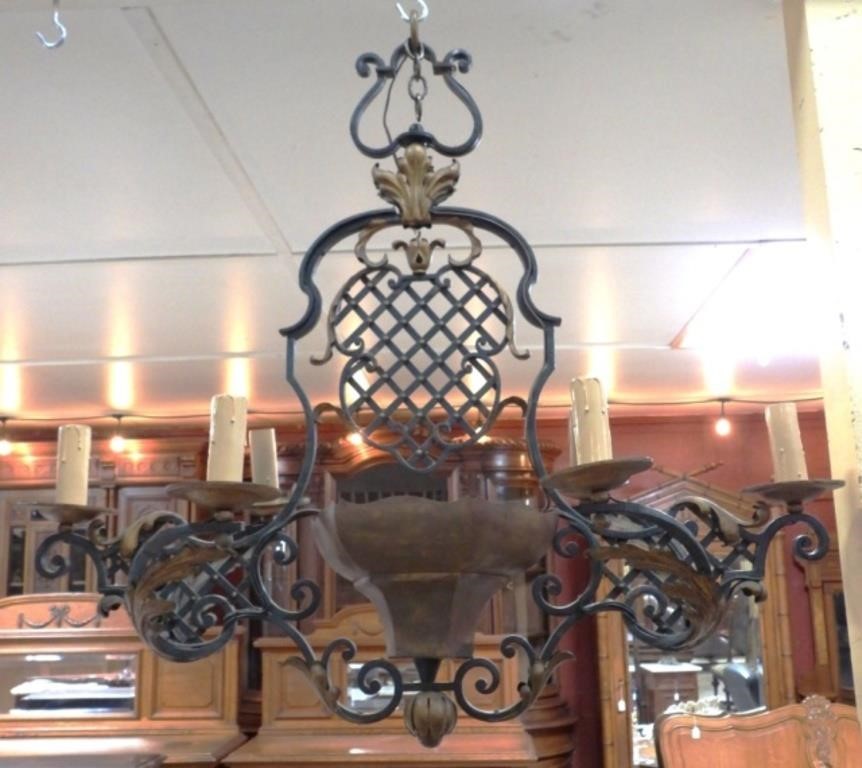 French Wrought Iron Chandelier.