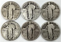 6 Silver US Standing Liberty Silver Quarters