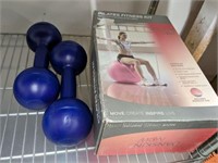 EXERCISE BALL AND DUMB BELLS