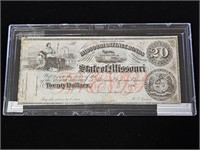 1862 Missouri Defence Bonds $20 Note